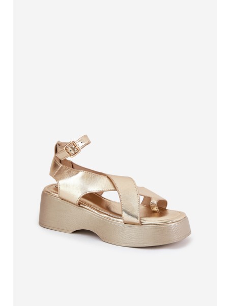 Women's Sandals On Platform And Wedge Eco Leather Gold Tenzorus
