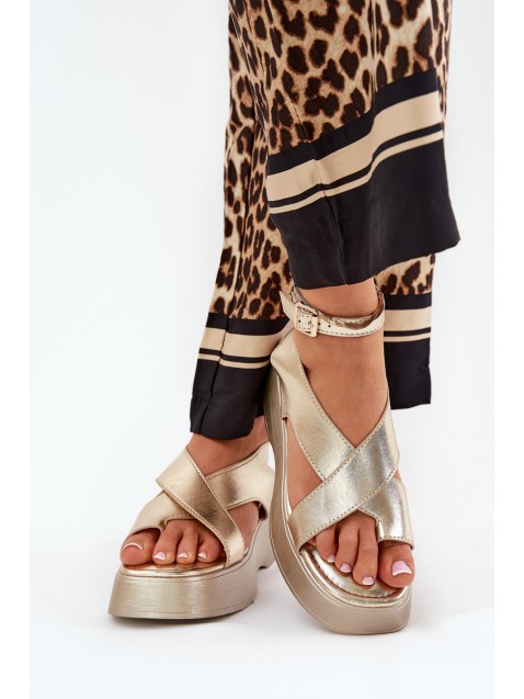 Women's Sandals On Platform And Wedge Eco Leather Gold Tenzorus
