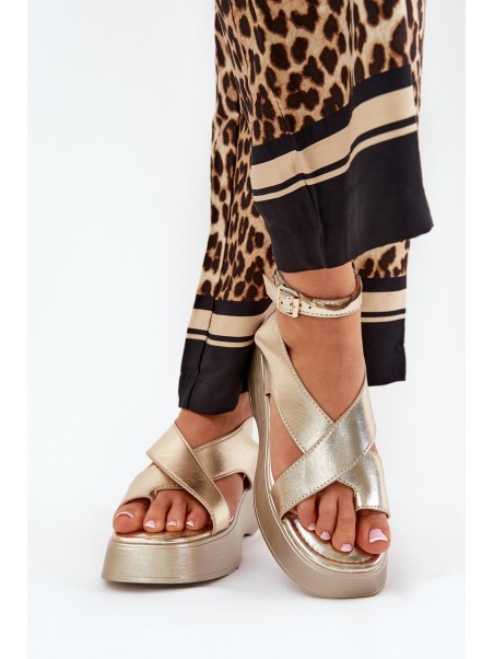 Women's Sandals On Platform And Wedge Eco Leather Gold Tenzorus