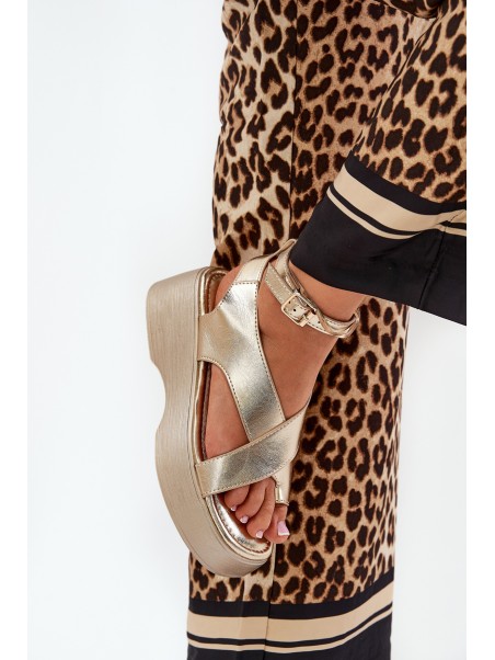 Women's Sandals On Platform And Wedge Eco Leather Gold Tenzorus