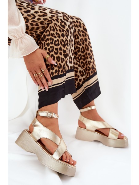 Women's Sandals On Platform And Wedge Eco Leather Gold Tenzorus