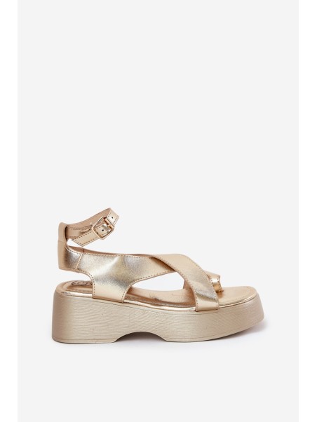 Women's Sandals On Platform And Wedge Eco Leather Gold Tenzorus