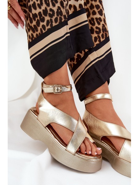 Women's Sandals On Platform And Wedge Eco Leather Gold Tenzorus