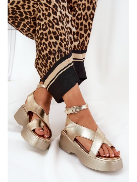 Women's Sandals On Platform And Wedge Eco Leather Gold Tenzorus
