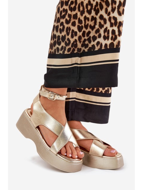 Women's Sandals On Platform And Wedge Eco Leather Gold Tenzorus
