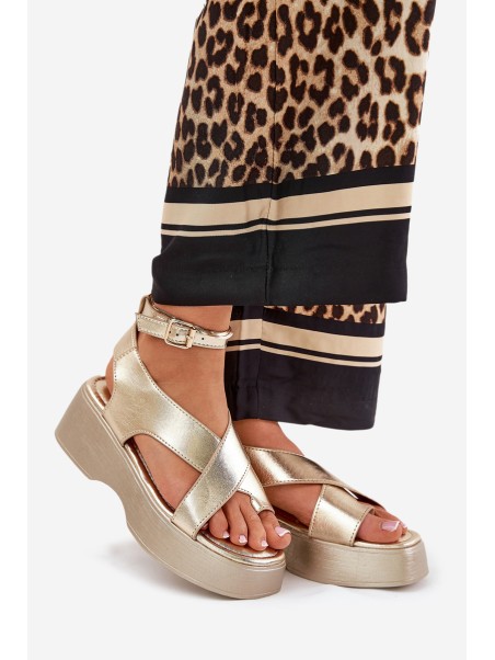 Women's Sandals On Platform And Wedge Eco Leather Gold Tenzorus
