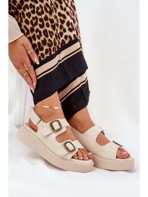 Women's Platform And Wedge Sandals With Buckles Beige Genorre