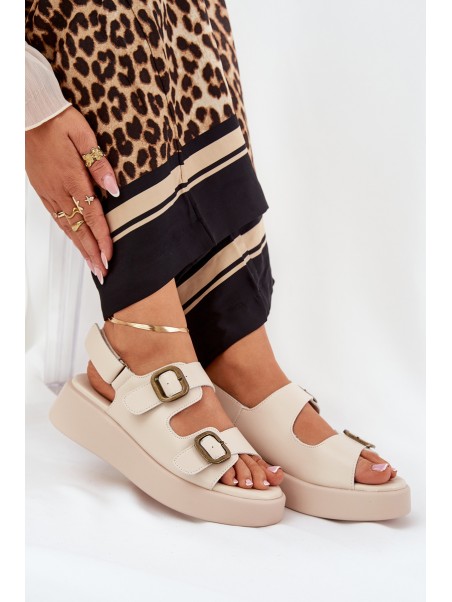 Women's Platform And Wedge Sandals With Buckles Beige Genorre