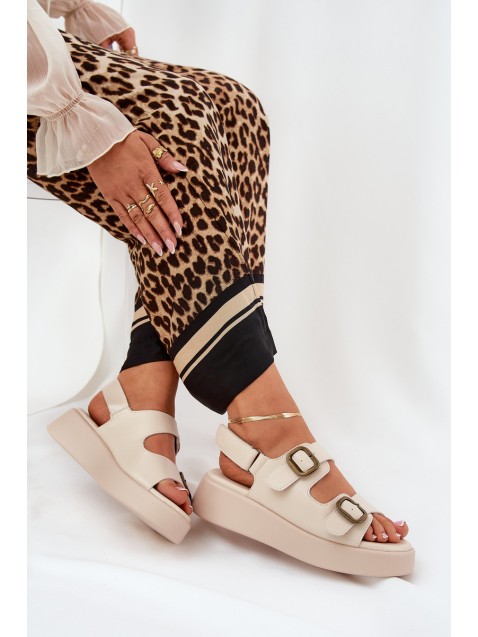 Women's Platform And Wedge Sandals With Buckles Beige Genorre