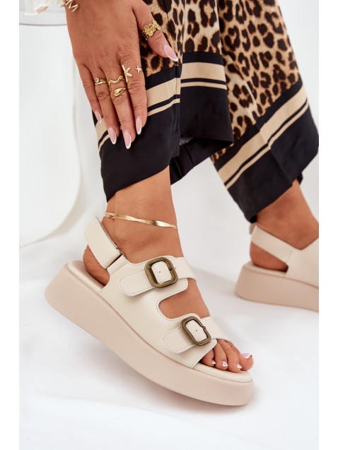 Women's Platform And Wedge Sandals With Buckles Beige Genorre