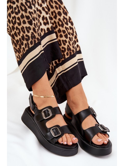 Women's Platform And Wedge Sandals With Buckles Black Genorre