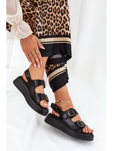 Women's Platform And Wedge Sandals With Buckles Black Genorre