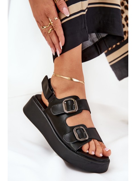 Women's Platform And Wedge Sandals With Buckles Black Genorre