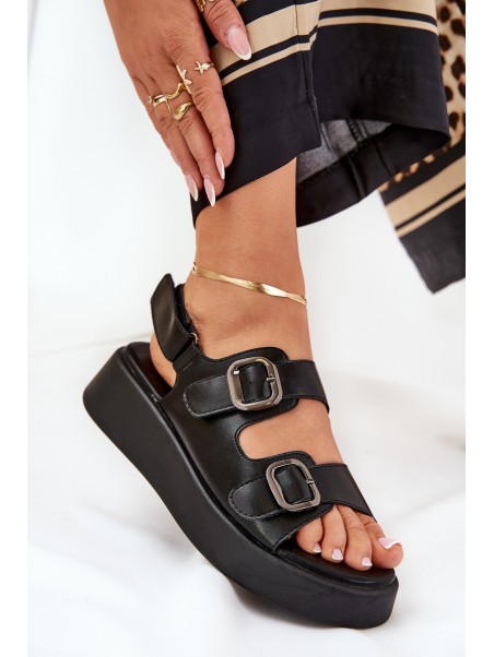 Women's Platform And Wedge Sandals With Buckles Black Genorre