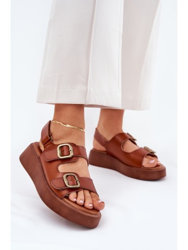 Womens platform and wedge sandals with buckles Camel Genorre