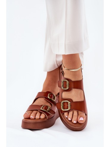 Womens platform and wedge sandals with buckles Camel Genorre 2