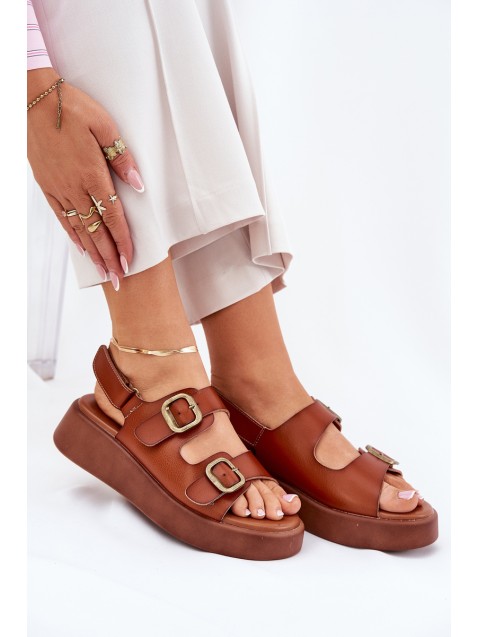 Womens platform and wedge sandals with buckles Camel Genorre