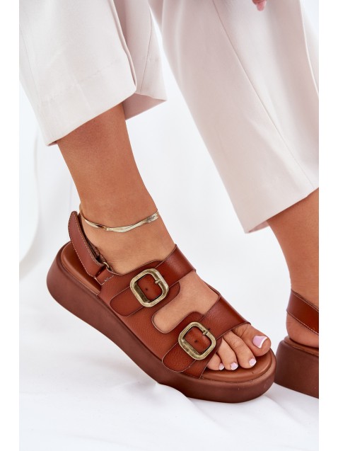 Womens platform and wedge sandals with buckles Camel Genorre