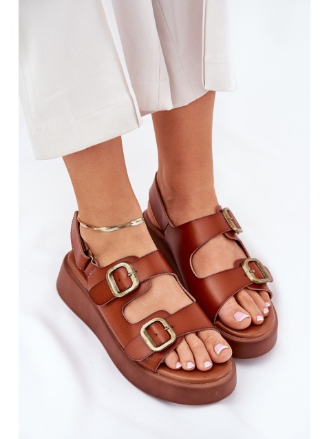 Womens platform and wedge sandals with buckles Camel Genorre