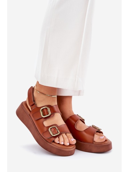 Womens platform and wedge sandals with buckles Camel Genorre