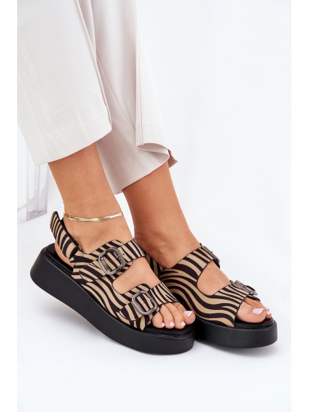 Women's Platform And Wedge Sandals With Buckles Zebra Beige-Black Genorre