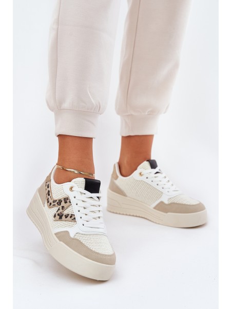Ladies Sports Shoes On Platform Leopard Beige Lorori