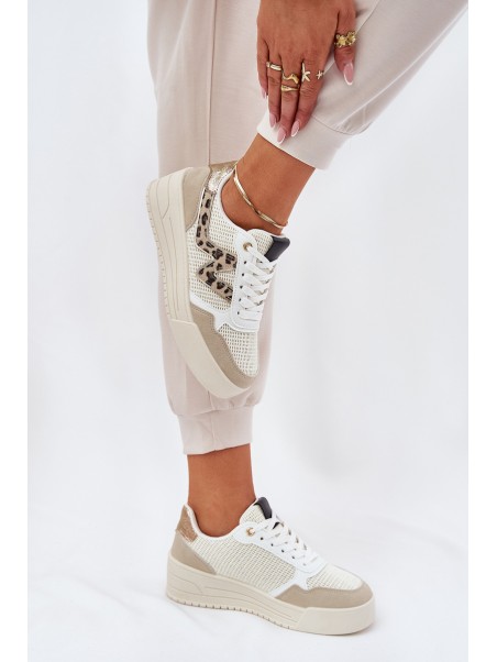 Ladies Sports Shoes On Platform Leopard Beige Lorori