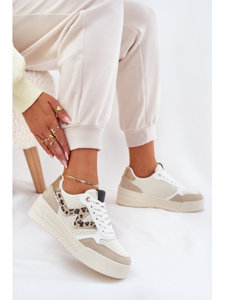 Ladies Sports Shoes On Platform Leopard Beige Lorori