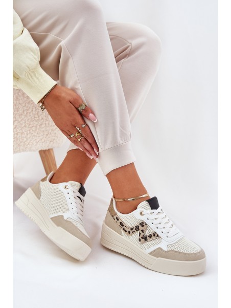 Ladies Sports Shoes On Platform Leopard Beige Lorori