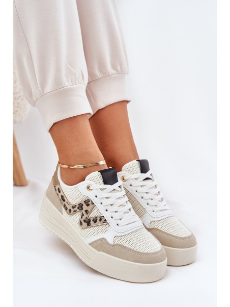 Ladies Sports Shoes On Platform Leopard Beige Lorori