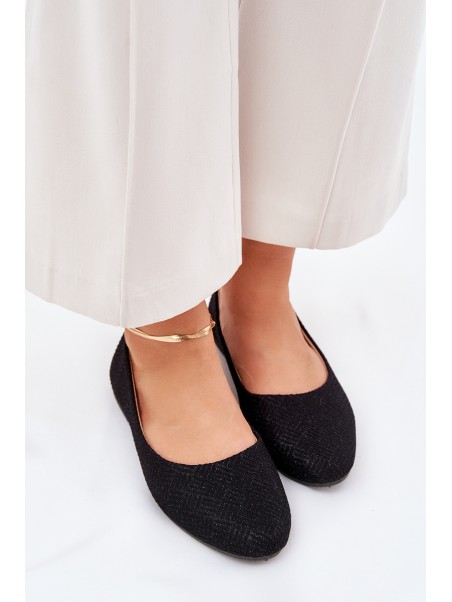 Women's Flat Ballet Shoes With Glitter Black Tatorelis
