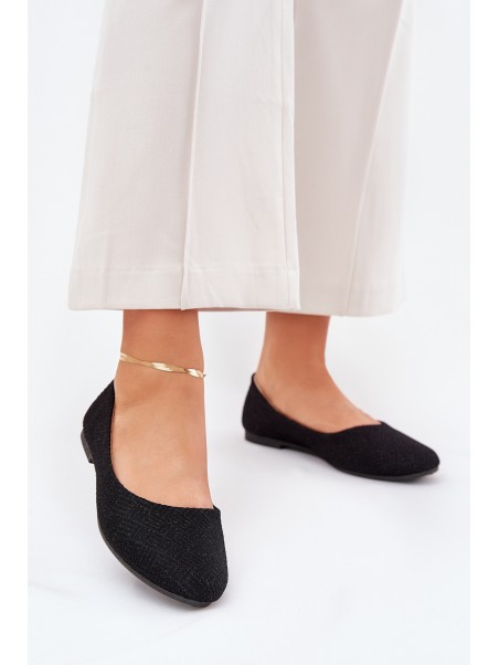 Women's Flat Ballet Shoes With Glitter Black Tatorelis