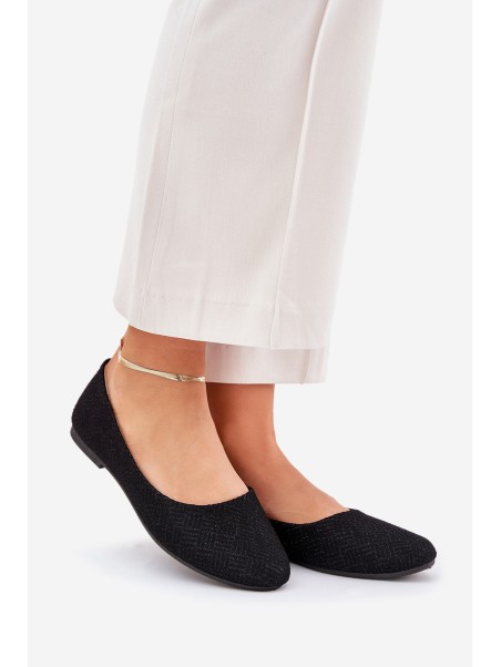 Women's Flat Ballet Shoes With Glitter Black Tatorelis