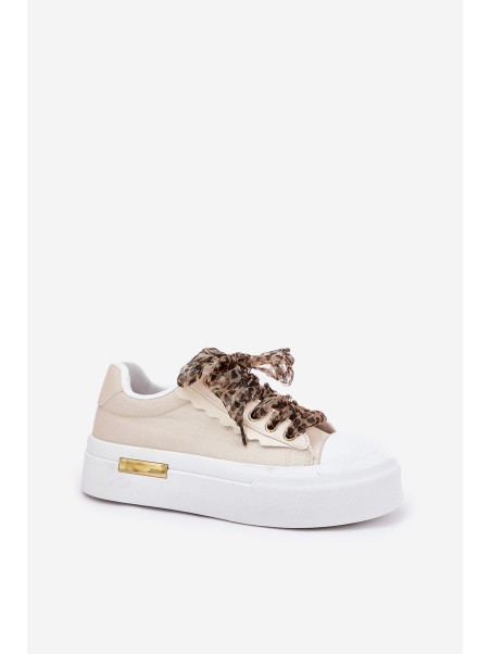 Women's Sneakers On Massive Platform With Decorative Lacing Beige Zidora