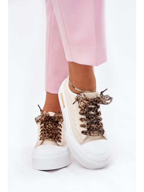 Women's Sneakers On Massive Platform With Decorative Lacing Beige Zidora