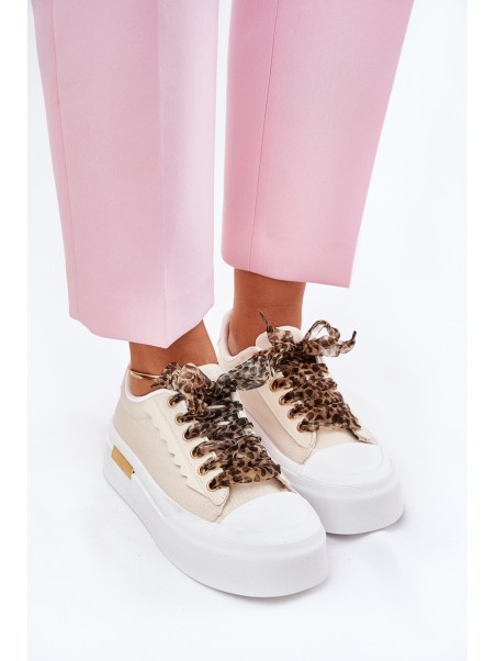 Women's Sneakers On Massive Platform With Decorative Lacing Beige Zidora