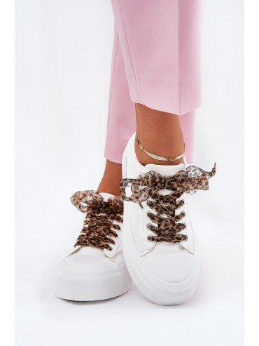 Women's sneakers on a chunky platform with decorative lacing white Zidora