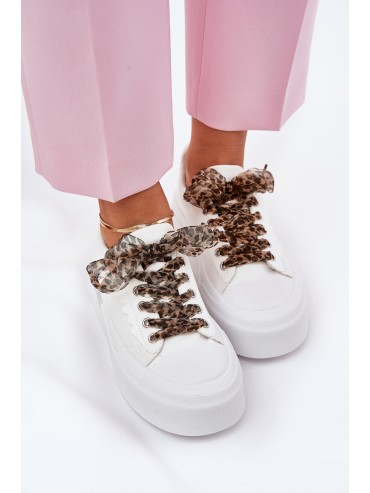 Women's sneakers on a chunky platform with decorative lacing white Zidora 2