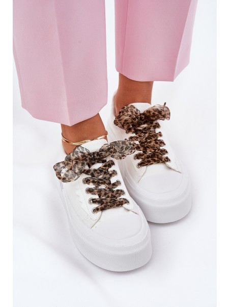 Women's sneakers on a chunky platform with decorative lacing white Zidora