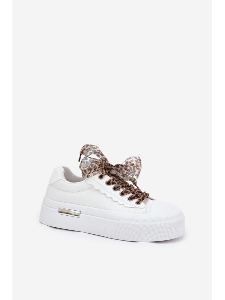 Women's sneakers on a chunky platform with decorative lacing white Zidora