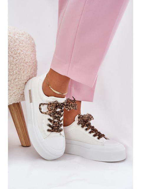 Women's sneakers on a chunky platform with decorative lacing white Zidora