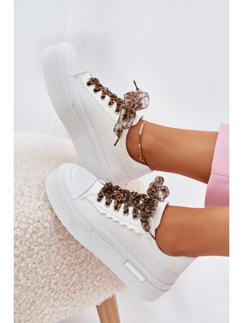 Women's sneakers on a chunky platform with decorative lacing white Zidora