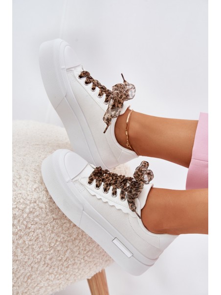 Women's sneakers on a chunky platform with decorative lacing white Zidora