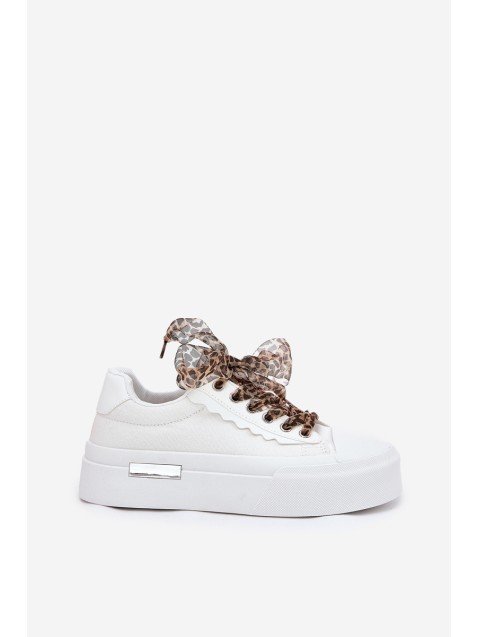 Women's sneakers on a chunky platform with decorative lacing white Zidora