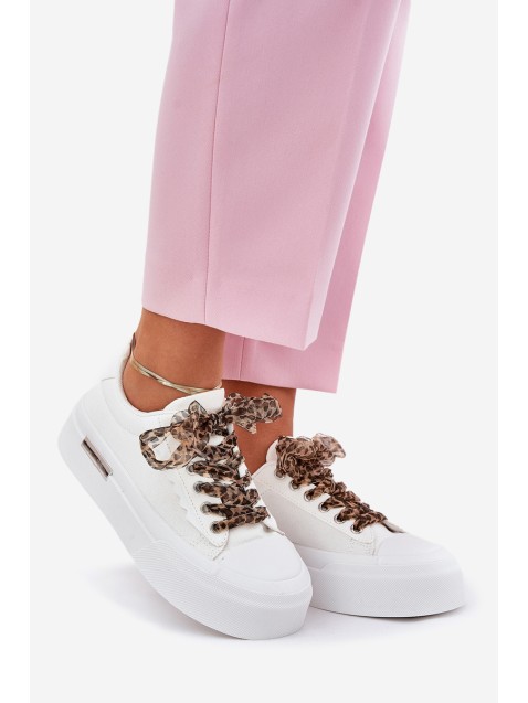 Women's sneakers on a chunky platform with decorative lacing white Zidora