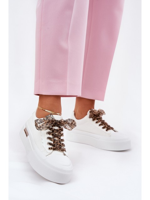 Women's sneakers on a chunky platform with decorative lacing white Zidora