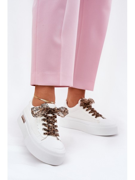 Women's sneakers on a chunky platform with decorative lacing white Zidora