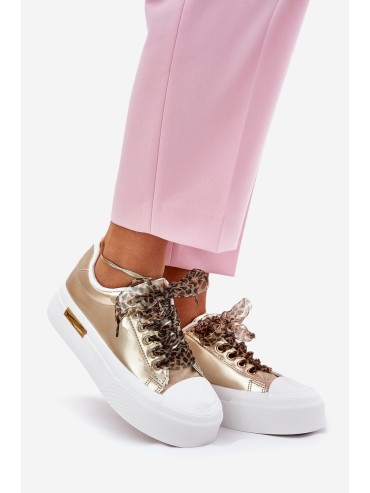 Women's Sneakers On A Massive Platform With Decorative Lacing Gold Zidora 2