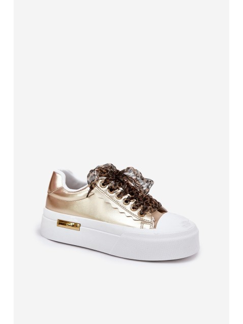 Women's Sneakers On A Massive Platform With Decorative Lacing Gold Zidora