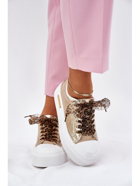 Women's Sneakers On A Massive Platform With Decorative Lacing Gold Zidora